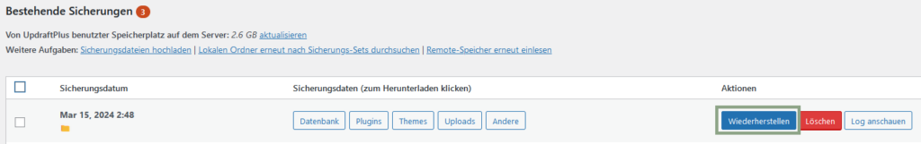 Updraft Plus Backup wiederherstellen - Anleitung für WordPress-Website