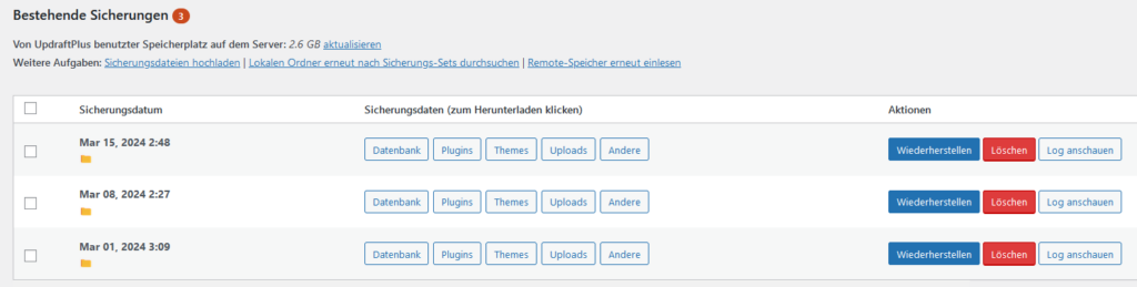 Updraft Plus Backup wiederherstellen