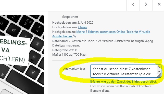 Alt-Text hinterlegen in WordPress