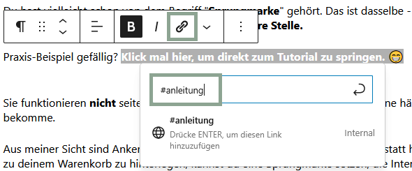 Ankerlink einsetzen in WordPress - Gutenberg
