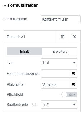 Formularfelder bearbeiten in Elementor