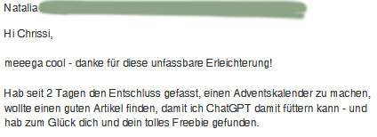Adventskalender-Freebie Testimonial