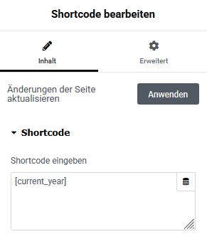 Shortcode einfügen für die automatische Jahreszahl