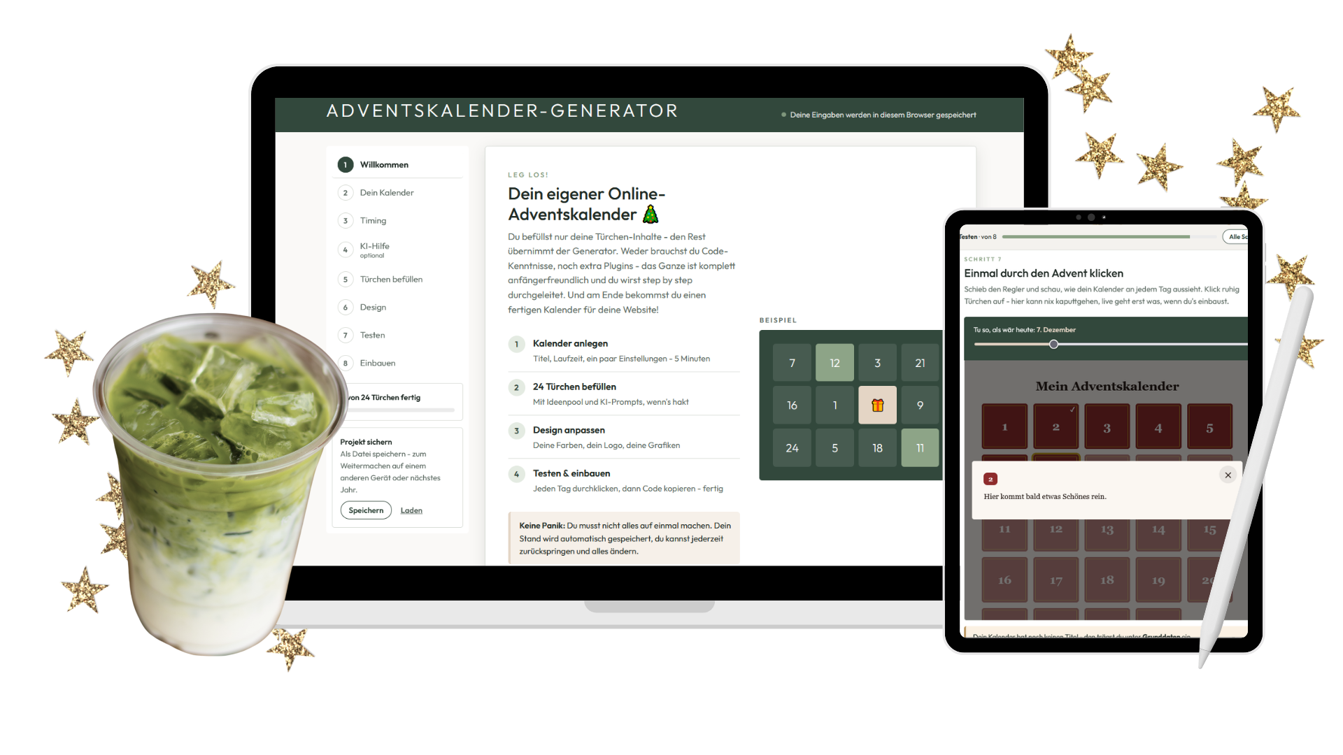 Der Adventskalender-Generator auf Laptop und Tablet